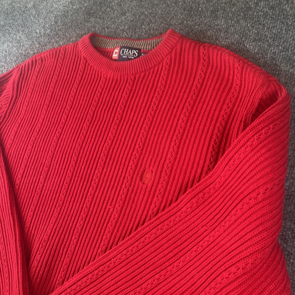 Chaps Ralph Lauren Cable Knit Sweater‎ Men's XL Solid Red Heavyweight ECU